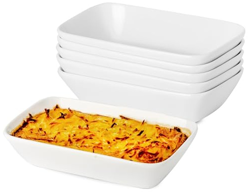 XINLTC 13.5oz Ceramic Baking Dishes, 7 × 4.3 x 1.5 Inch Individual Rectangle Baking Dish for Oven, Microwave and Air Fryer, Perfect for Reheating Single Serve Meals, Set of 6