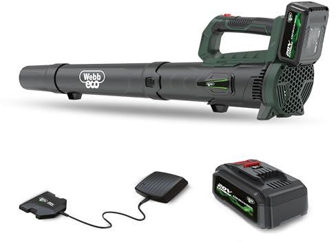 Webb Eco WEV20AB Cordless Leaf Blower, 20V Axial Garden Leaf Blower, Powerful 100MPH, Easy to Use Includes 4ah Battery & Charger