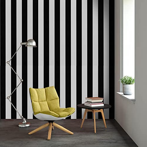 Timeet Self Adhesive Wallpaper Black and White Striped Wallpaper 53x500cm Peel and Stick Vinyl Sticky Back Decorative Wall Covering Contact Paper Waterproof Film for Wall Cabinet Shelf Drawer Liner