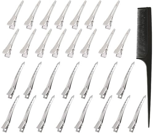 AYNKH 30 beccucci d'anatra per acconciatura, pettine forcina, 1,8 pollici/3,5 pollici argento metallo antiruggine coccodrillo riccio clip con foro per acconciatura, colorazione, fetta salone accessori