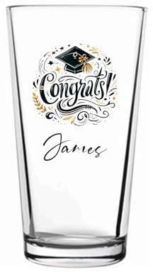 ukgiftstoreonline Personalised Graduation Pint Beer Glass, Congratulations Keepsake, 1 Pint/568ml Capacity, 130mm Height, 100mm Width (Congrats)