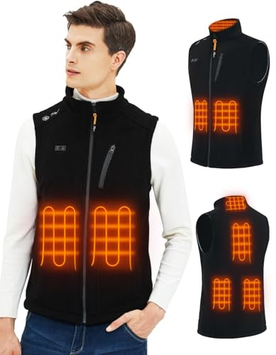 Telguua Veste Chauffant Homme, Gilet Chauffante Homme avec 10000mah batterie, Tissu Polaire Réversible Lavable en Machine, 6 Zones de Chauffage, 3 Niveaux de Chauffage