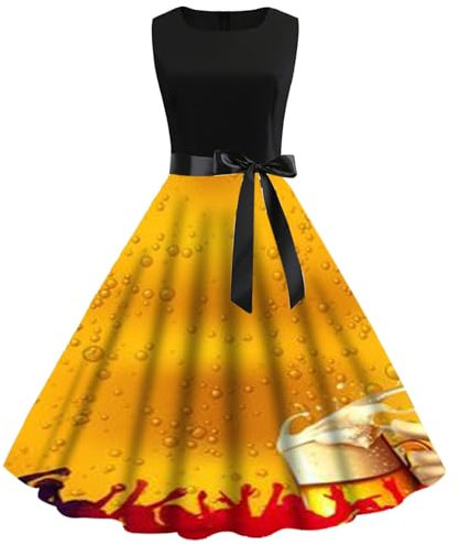 Damen Sommerkleid, lässig, Rundhalsausschnitt, kurzärmelig, Abnehmbarer Gürtel, Oktoberfest-Print, lässiges Kleid Sexy Damen Kleid Glitzer Damen Tunika Kleid Herbst