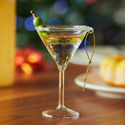 JOIEDOMI Martini Cocktail Blown Glass Large Christmas Ornaments for Tree Hanging, Outdoor & Indoor Decorations, Xmas Drinks Party Favors & Gifts