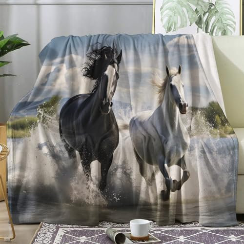ZDABAOEC Kuscheldecke Flauschig Pferde Decke, Fleecedecke 130x150, Sofadecke & Couchdecke, Weiche Kuschelige Wohndecke Blanket, Klein Decken für Sofa Couch