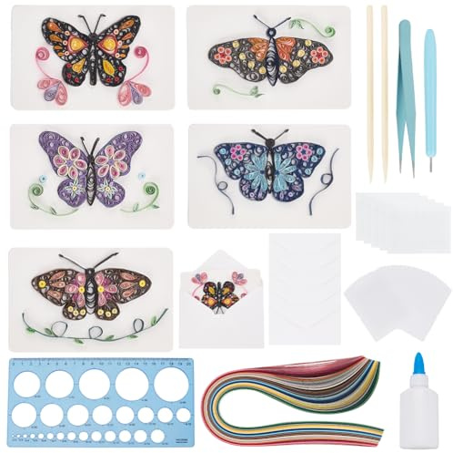 WEBEEDY 20 Set Papier Quilling Kit Für Erwachsene Anfänger DIY Schmetterling Quilling Grußkarten Bastelset Mit Anleitung DIY Tierkarten Für alle Anlässe Zum Geburtstag Urlaub Neujahr Das Erntedankfest