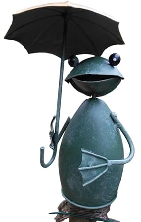 Deko-Impression Zaunfigur Zaunhocker Gartendeko Frosch mit gelbem Schirm geöffnet