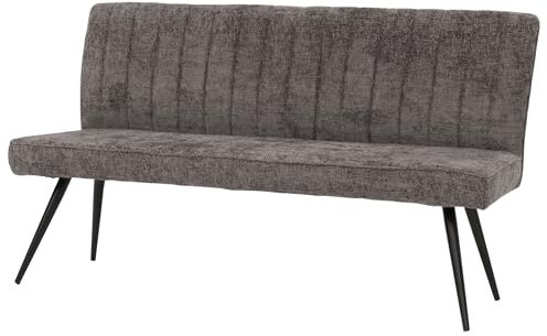 Mendler Sitzbank HWC-K16, Esszimmerbank Bank Polsterbank, Rückenlehne Stoff/Textil Chenille Metall 160cm - grau-braun