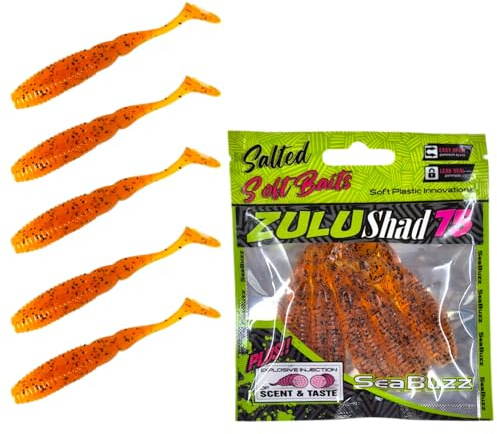 SEABUZZ Gummifische Angelköder Set Zulu Shad 5Stk x 75mm - Barsch Zander | Hecht Gummiköder - Forelle & Wels Kunstköder - Raubfisch Angelnset - Süß- & Salzwasser