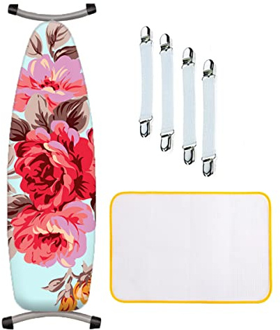 ZJBKX Bügelbrettbezug 150x50cm aus Baumwolle, Bügelauflage Set Enthält 4 Bezugsspanner + 1 Bügeldecke + 1 Bügeltischbezug