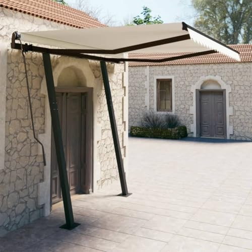 Homgoday Automatisches einziehbares Sonnensegel mit Pfosten 3,5 x 2,5 m Creme, Einrichtung für den Außenbereich für Privatsphäre, Zelt für Garten, Balkon, Terrasse