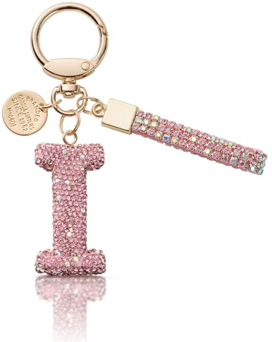 MORSUNBELA Porte Clef Personnalisable Porte-clés Lettre Initiale, Strass Pendentif Initiale, Keychain Personnalisé, pour Fille et Femme, Rose Lettre - I