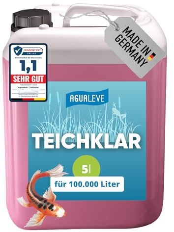 AGUALEVE® Teichklar 5l *NEU* | macht grünes Teichwasser wieder klar dank innovativer Kristallklar-2.0-Formel | für Fisch-, Garten- & Schwimmteiche | Qualität Made in Germany | für 100.000l Teichwasser