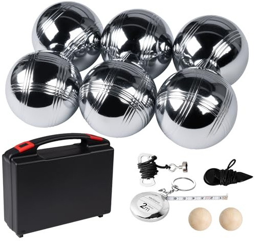 Beutrain Boule Set 6/8 Metallkugeln mit Hartschalenkoffer–Petanque & Boccia Spiel mit Zielkugel, Abstandsmesser & Tragetasche, Outdoor Gartenspiel für Erwachsene, Camping & Familie