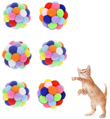 Vebetter Filzbälle für Katzen - 6 Stück Spielzeug Bälle, Katzenbälle aus Filz, Weiche Bälle, Kätzchen Pom Poms, Indoor Spielzeug, Pompon Ball 6 cm