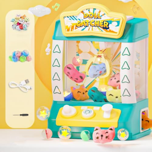 XQLY Claw Machine, Electronic Arcade Game Vending Machine with Adjustable Sound & 20 Mini Plush Toys 10 Twist Eggs, Candy Grabber Prize Dispenser Toy for Boys Girls (Blue)