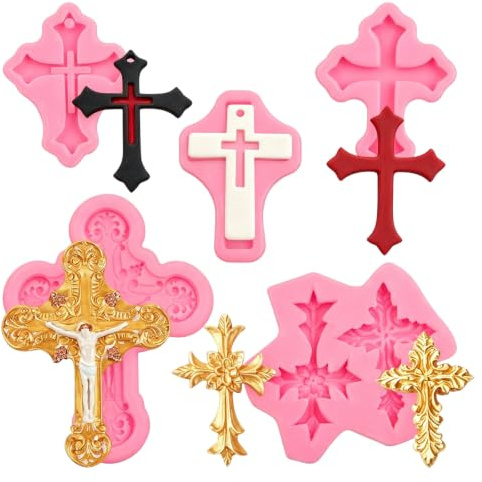 5 moldes de silicona para tartas de bautizo | Molde decorativo para tartas, fondant, chocolate, arcilla polimérica, pasta de flores, para bautizo, boda, fiesta