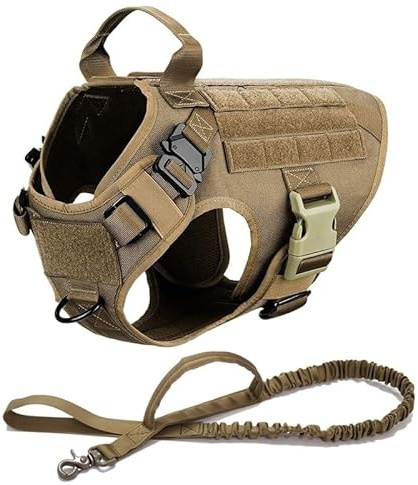 Hundegeschirr und Leine, Set für Training, Spaziergänge und Outdoor, verstellbare Haustierweste und Halsband für Schäferhund, Malinois, Größe M, Grün