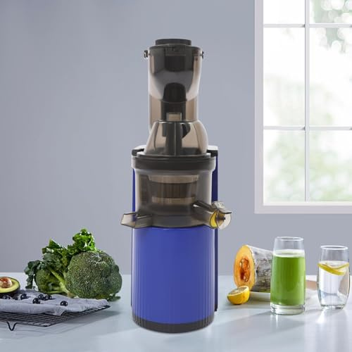 Exprimidor en frío, 800 W, 48 rpm, exprimidor lento, con orificio de llenado de 8 cm, rendimiento de zumo del 98,5% para frutas y verduras, exprimidor silencioso de frutas – Exprimidor fácil de