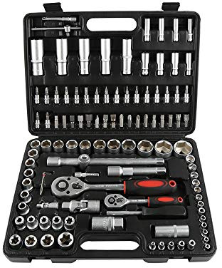 Belfoyer Coffret à Douilles et Embouts 108 Pièces – Mallette à Outils Complète en Acier Chrome Vanadium – Caisse à Outils Portable pour Réparation Auto, Moto, Bricolage et Maison