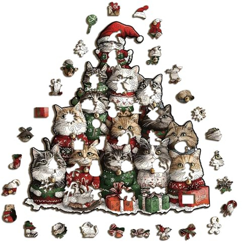 Casse-Têtes pour Adultes,Collectionnable sur Le Thème De Noël,Puzzle en Bois sur Le Thème De Noël avec Un Chat - pour Garçons Filles Adolescents Jeunes Femmes Mari Fils Fille Famille Amis