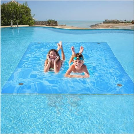 Flytande vattenmatta, flytande skumdyna for simning, vattendyna med förvaringsremmar for vuxna vattenaktiviteter simbassäng(Blue,2.7m x 1.5m x 3.3cm)