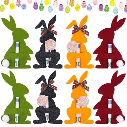 Mecctuck 8 Stück Ostern Geldgeschenke Set, Ostern Geldgeschenk Verpackung, Osterhasen Filzdekorationen, Filz Osterhasen Geschenk Lustige Osterdekoration zum Verschenken für Geld Taschengeld Kleingeld