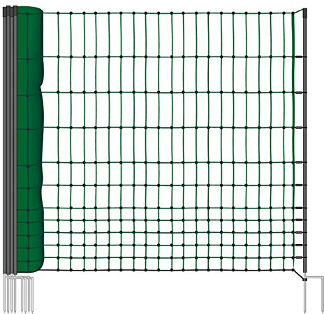 VOSS.farming Geflügelnetz 112cm Classic 25m, Hühnerzaun Geflügelzaun Hühnernetz, 9 Pfähle 2 Spitzen, Grün, ohne Strom