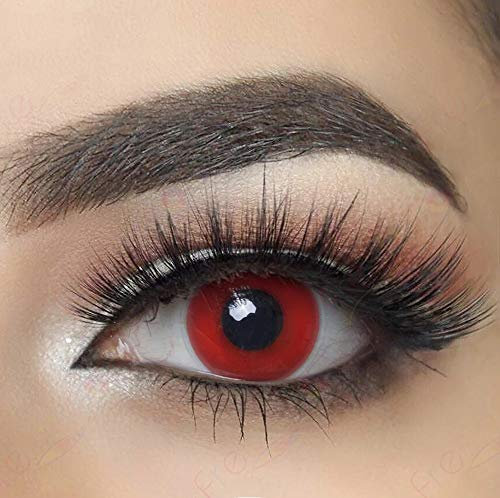 MYSA LENS® Lentilles De Contact De Couleur Fantaisie Crazy Lens Cosplay Halloween Yeux Rouge Oeil Rouge Demon Red Out Etui Offert 12 Mois sans correction