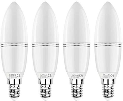 SAUGLAE E14 LED Bombillas de Vela 12W, 100W Bombillas Incandescentes Equivalente, 6000K Blanco Frío, 1380Lm, Pequeño Tornillo Edison, Paquete de 4