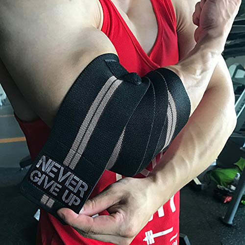 HYFAN Professionelle Ellenbogenbandagen mit elastischen Bändern, Stützschutz für Gewichtheben, Workout, Bodybuilding, Fitnessstudio, Fitness (Doppelstreifen, grau)
