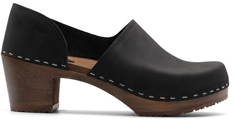 Sandgrens Handmade Swedish High Heel Wood Closed-Back Clogs for Women, US 10-10.5 | Brett Black Nubuck DK, EU 41