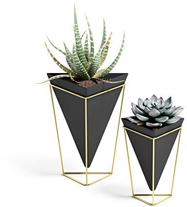 Umbra Trigg - Jarrón para colgar en la pared, diseño geométrico, Negro/Latón