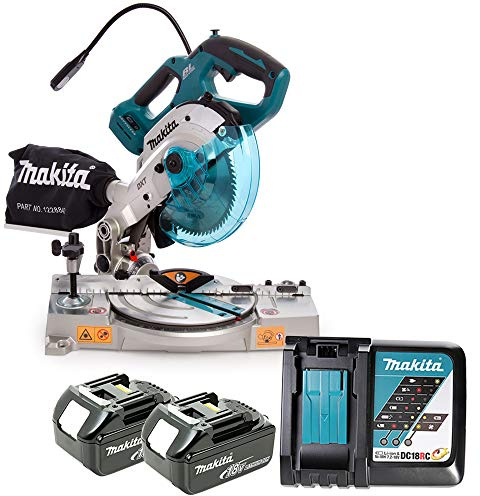 Makita DLS600 18V LXT Brushless Mitre Saw 165mm with 2 x 5Ah Batteries & Charger