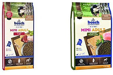Bosch HPC Mini Adult mit Lamm & Reis | Hundetrockenfutter für ausgewachsene Hunde, 1 x 15 kg & HPC Mini Adult mit frischem Geflügel & Hirse | Hundetrockenfutter für ausgewachsene Hunde, 1 x 3 kg