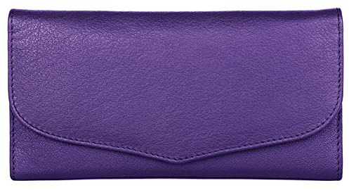 J. Wilson London Pochette da donna in morbida pelle con RFID, con tasca con cerniera, in confezione regalo, Viola, M, Contemporaneo