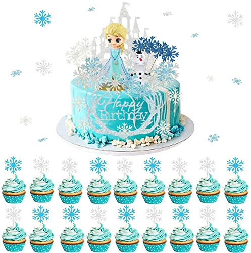 34 Stück Prinzessinnen-Kuchenaufsatz Set, Gefrorene Kuchenaufsätze, Mädchen-Geburtstagsdekorationen, Kindergeburtstagsfeier, Exquisite Glitzer-Kuchendekorationen