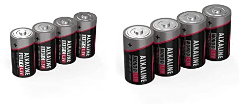 ANSMANN Batterien Mono D LR20 4 Stück 1,5V - Alkaline Batterie langlebig & auslaufsicher & Batterien Baby C LR14 4 Stück 1,5V - Alkaline Batterie langlebig & auslaufsicher, 5015571