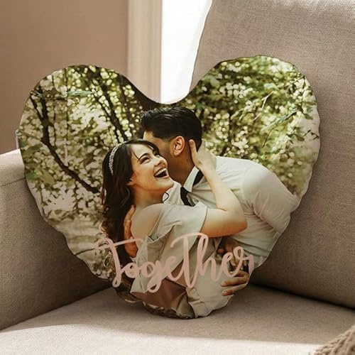 Wanapix | Coussin Coeur Personnalisé avec Foto et Texte |Choisissez la Taille| Impression Totale des 2 Côtés | Pas de Marges | Taie Amovible et Lavable en Machine | Saint-Valentin