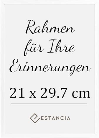 Estancia Weißer Bilderrahmen aus Kiefernholz 21x29,7 cm (A4) mit Bruchsicherem Acrylglas | Moderner Holzbilderrahmen Din A4