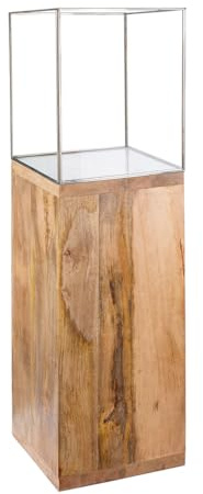 GILDE Deko Windlicht XXL 91 cm - Windlichtsäule Deko Laterne mit Glas Mangoholz- Höhe 91 cm - großer Leuchter für Stumpenkerzen