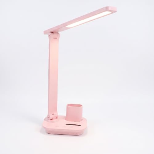 LED-Schreibtischlampe mit Organizer-Sockel, Dimmbare Schreibtischleuchte, 3 Farbmodi, Einstellbare Helligkeit, Moderne Tischlampe, Augenschonende Leselampe für Heimbüro, Arbeiten, (Rosa)