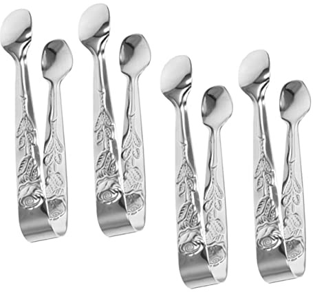 HEMOTON 4pièces Pinces à Glace Acier Inoxydable Avec Motif Rose De Pinces Pratiques Pour Glaçons Et Biscuits Ustensiles De Cuisine Polyvalents