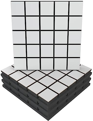 Pack de 4 paneles acústicos absorbentes/difusores | 50 x 50 x 5 cm | Absorción - Difusión - Reflexión - Insonorización | Placas de color: [ x4 GRID | Blanco]