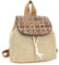 MilyaDE Sac à dos en paille - Sac de plage fait à la main - Avec cordon de serrage - Style bohème - Pour femme - Voyage - Vacances, Motif B kaki