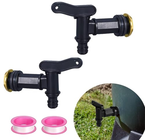 2 Stück Kunststoff Auslaufhahn Regentonne, Wasserhahn für Regenwassertonne, Auslaufhahn für Regentonne 3/4 Zoll Kunststoff, für Garten, Industrie und Haushalt
