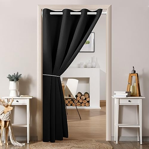 Lapalife Türvorhang Blickdicht Thermo Gardinen Vorhang mit Ösen für Fenster und Tür H203xB86cm Thermo Isolierend Türvorhänge für Schlafzimmer Tür Schrank Vorhang,Schwarz,86x203cm