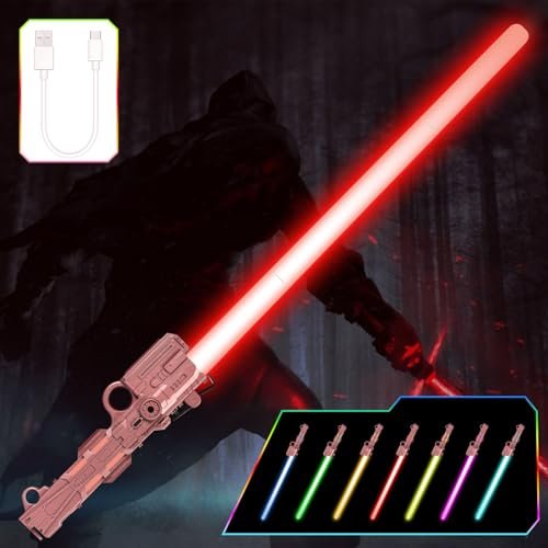 OSDUE Ljussabel för barn, RGB 7 färger LED-lasersvärd, lasersvärd med ljus och ljud, elektronisk leksaksljussabel för Halloween-dräkt, festtillbehör till nyårsafton, roséguld
