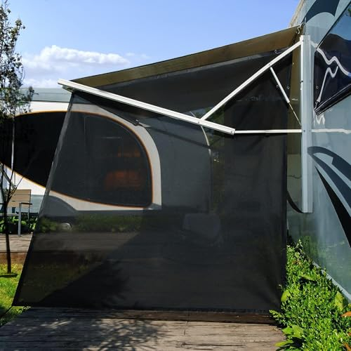 SHADEPLUS Toldo Lateral para Caravana de 9 x 7 pies, Pantalla de Malla Negra, Parasol Universal para Remolque con Kits completos, Mejora la Sombra y la privacidad.