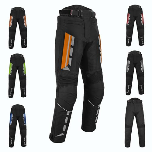 Pantalon de moto pour homme avec protection pantalon de moto en tissu Cordura imperméable avec protection des hanches et des genoux, orange, L